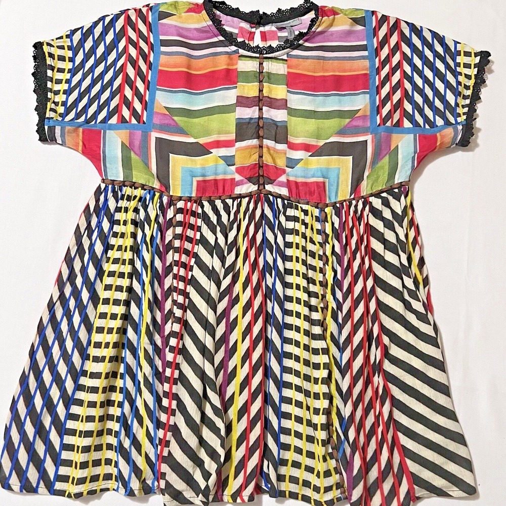 Conditions Apply Tunic Top Wome XS Multicolor Excellent Boho Geometric Lace Trim